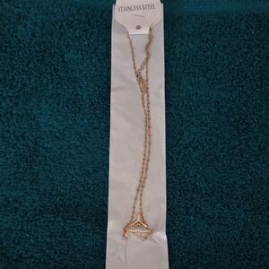 Stainless Steel Gold Tone Necklace with Charm